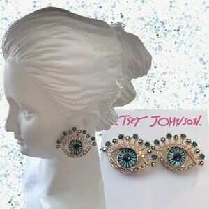 Betsey Johnson Blue Evil Eye Crystal Detail Gold-Tone Stud Earrings